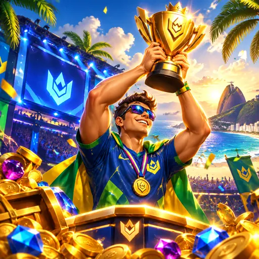Arena de e-sports com palco iluminado durante final de campeonato
